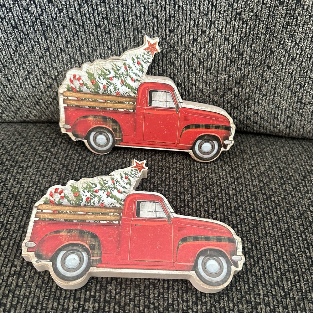 Christmas Red Truck table decor set of 2